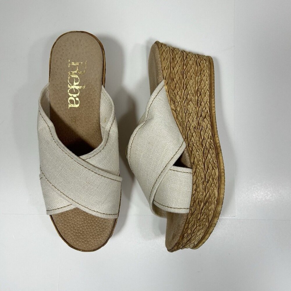 New Reba Womens Woven Wedge Sandals Espadrille Crisscross Strap Slides Beige 7